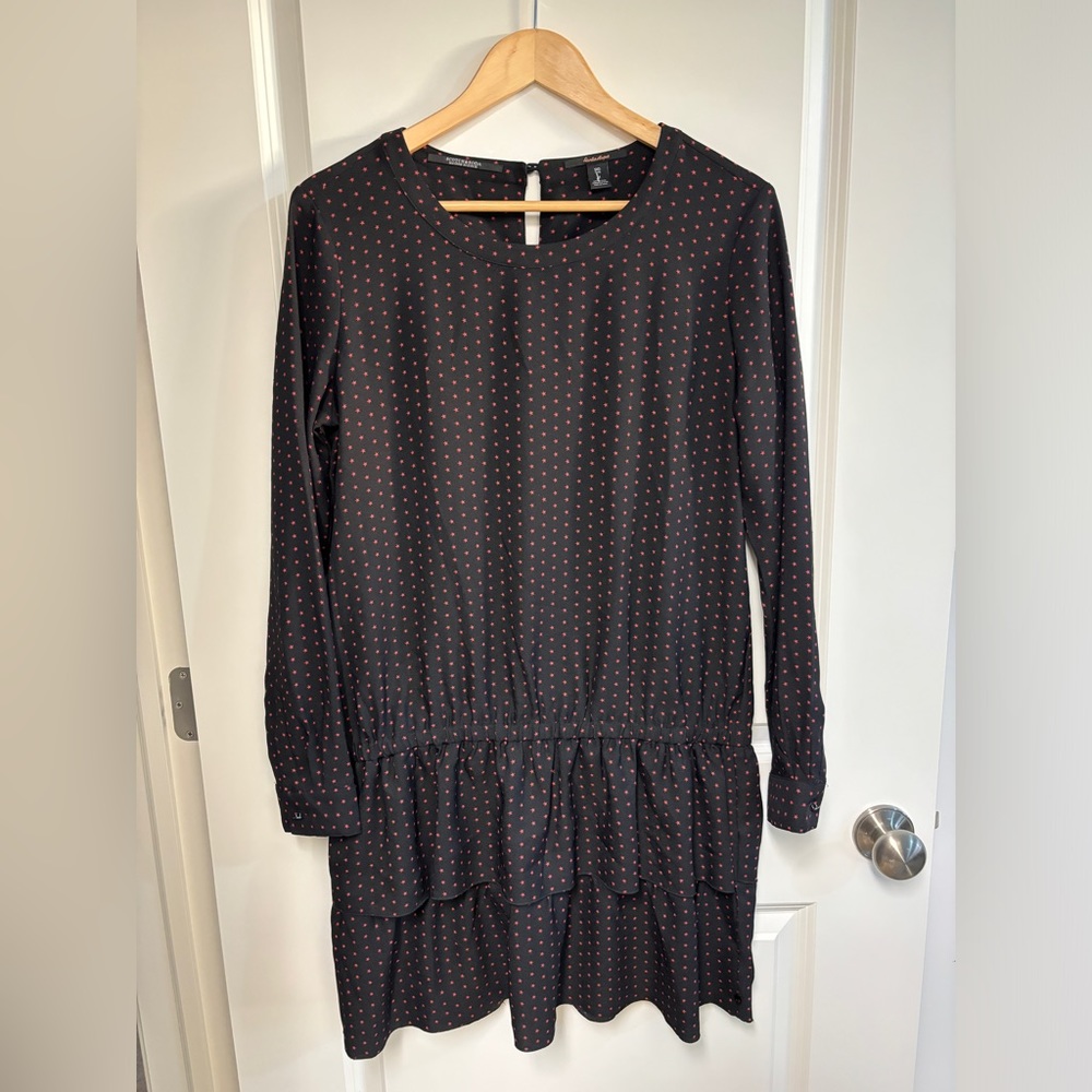 Scotch & Soda Size M Black Red Star Print Long Sleeve Short Tiered Skirt Dress